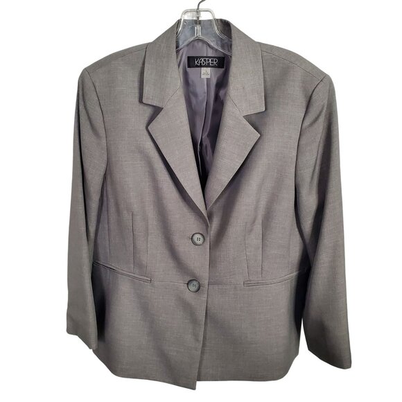 Kasper Jackets & Blazers - Kasper Size 14 Blazer Jacket Two Button Tailored Fit Office Neutral Gray
